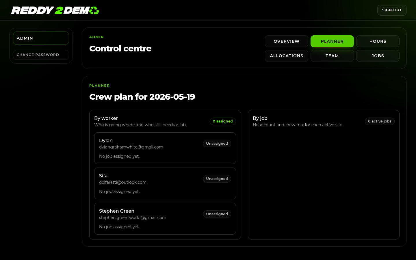 Reddy2Demo crew planner