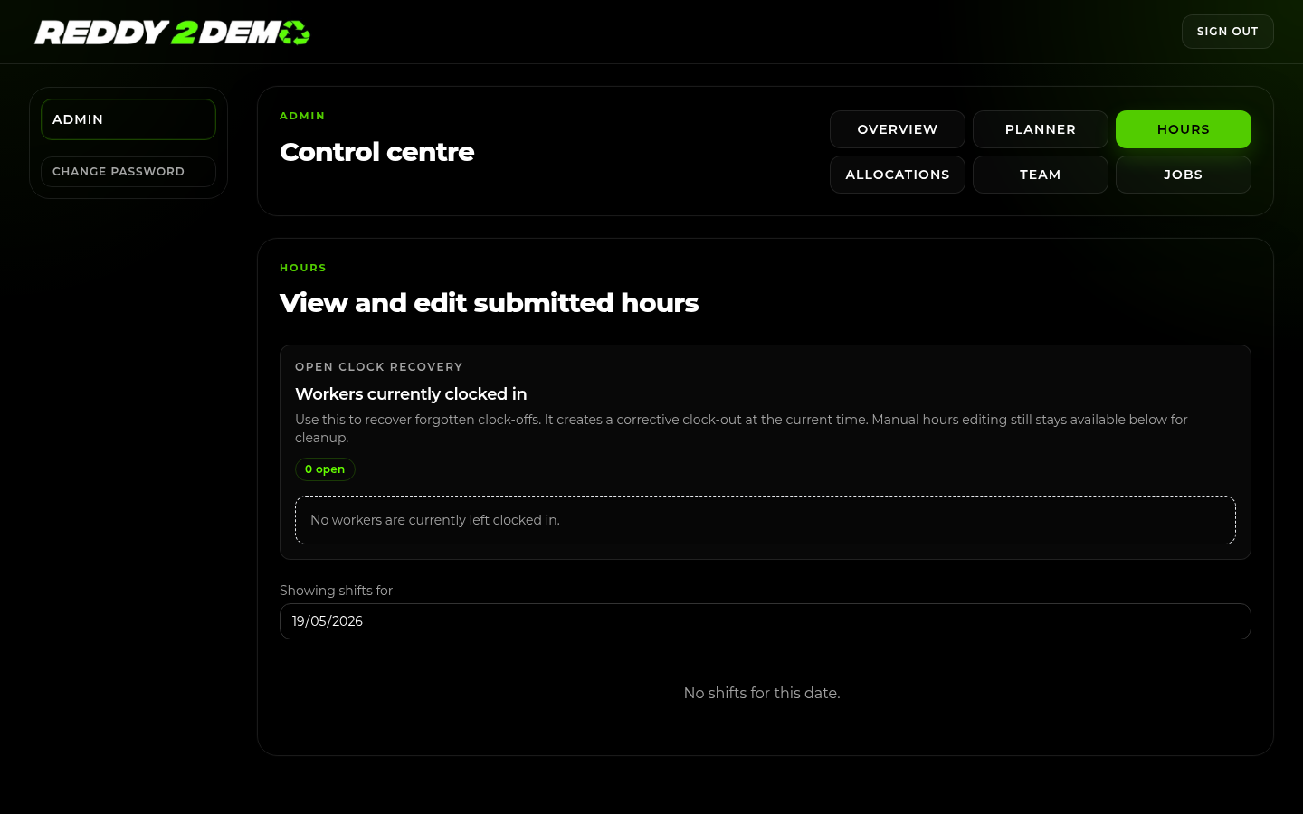Reddy2Demo hours tracking